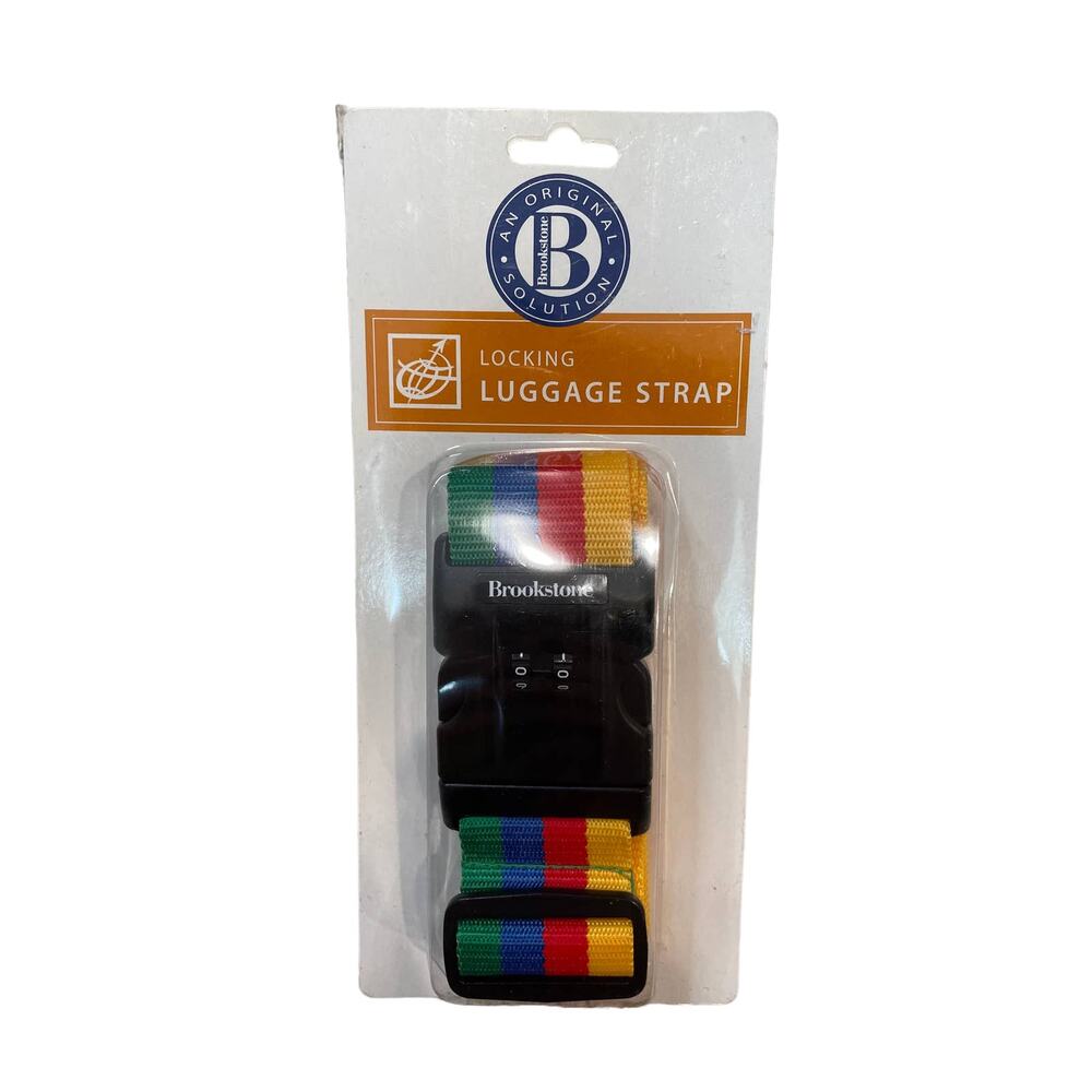 Brookstone Vintage Locking Lugguge Strap Rainbow Multi Stripe NEW